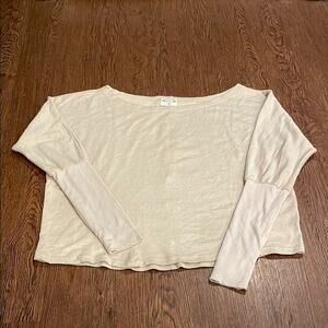JOYFOLIE MIA JOY Cream Long Sleeve Wide Neck Top Size XL